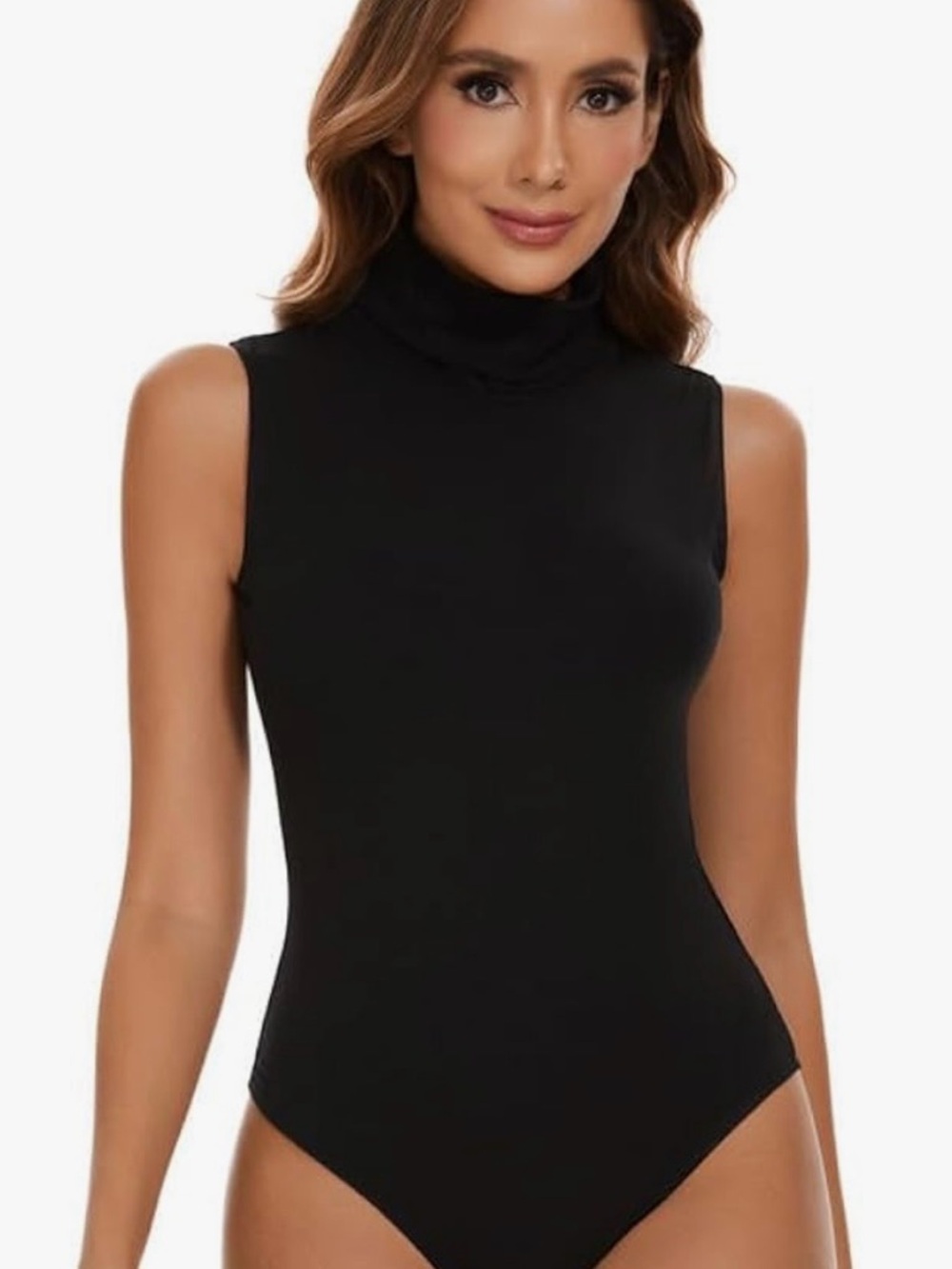 Sleeveless Turtleneck Bodysuit in Black